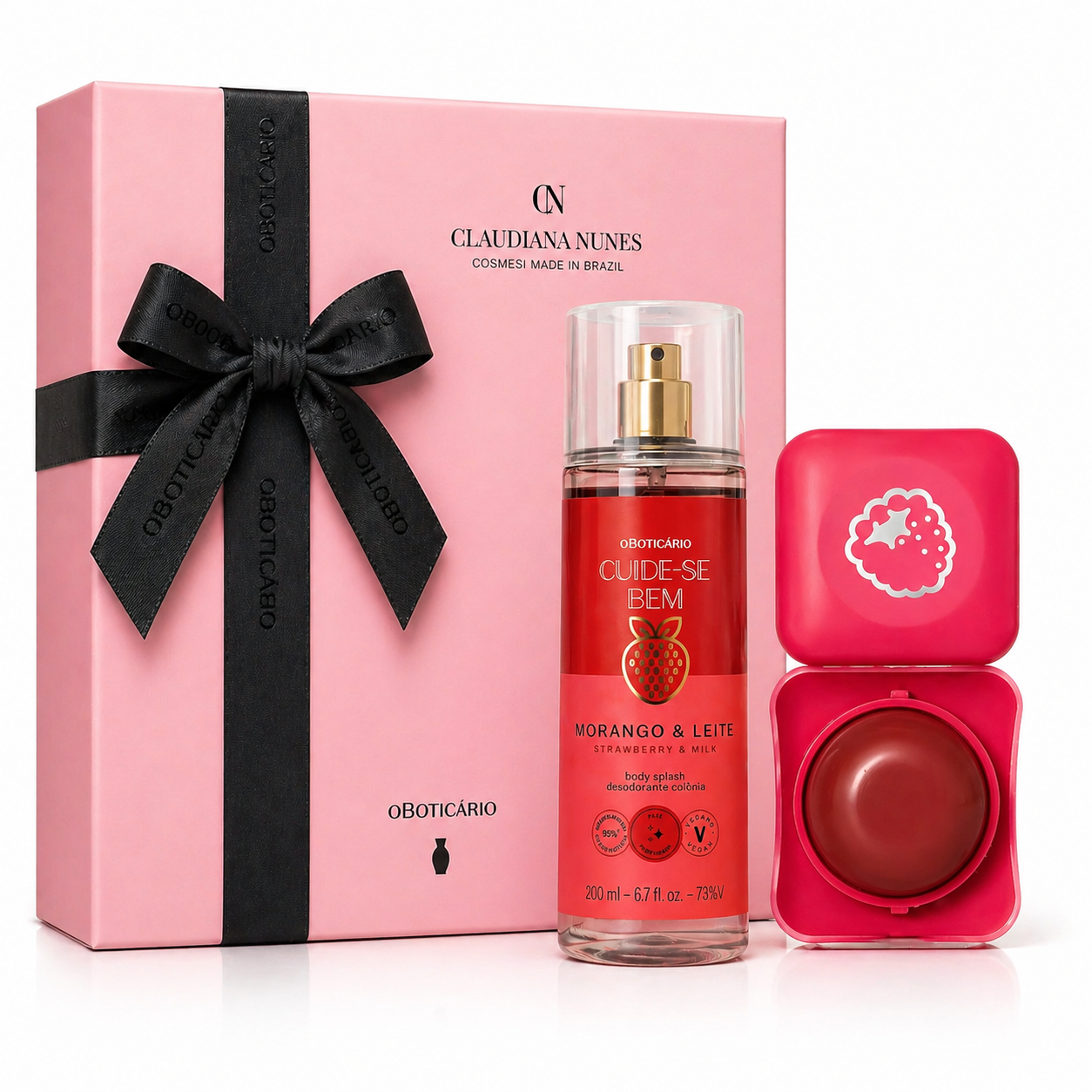 O Boticário Morango & Leite | Body Splash + Balsamo Labbra Franboesa