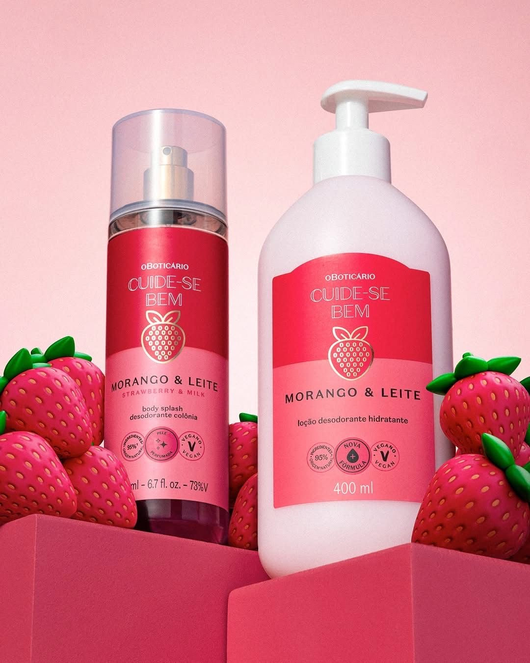 O Boticario Body Splash Cuide/se Bem Morango e Leite, 200ml