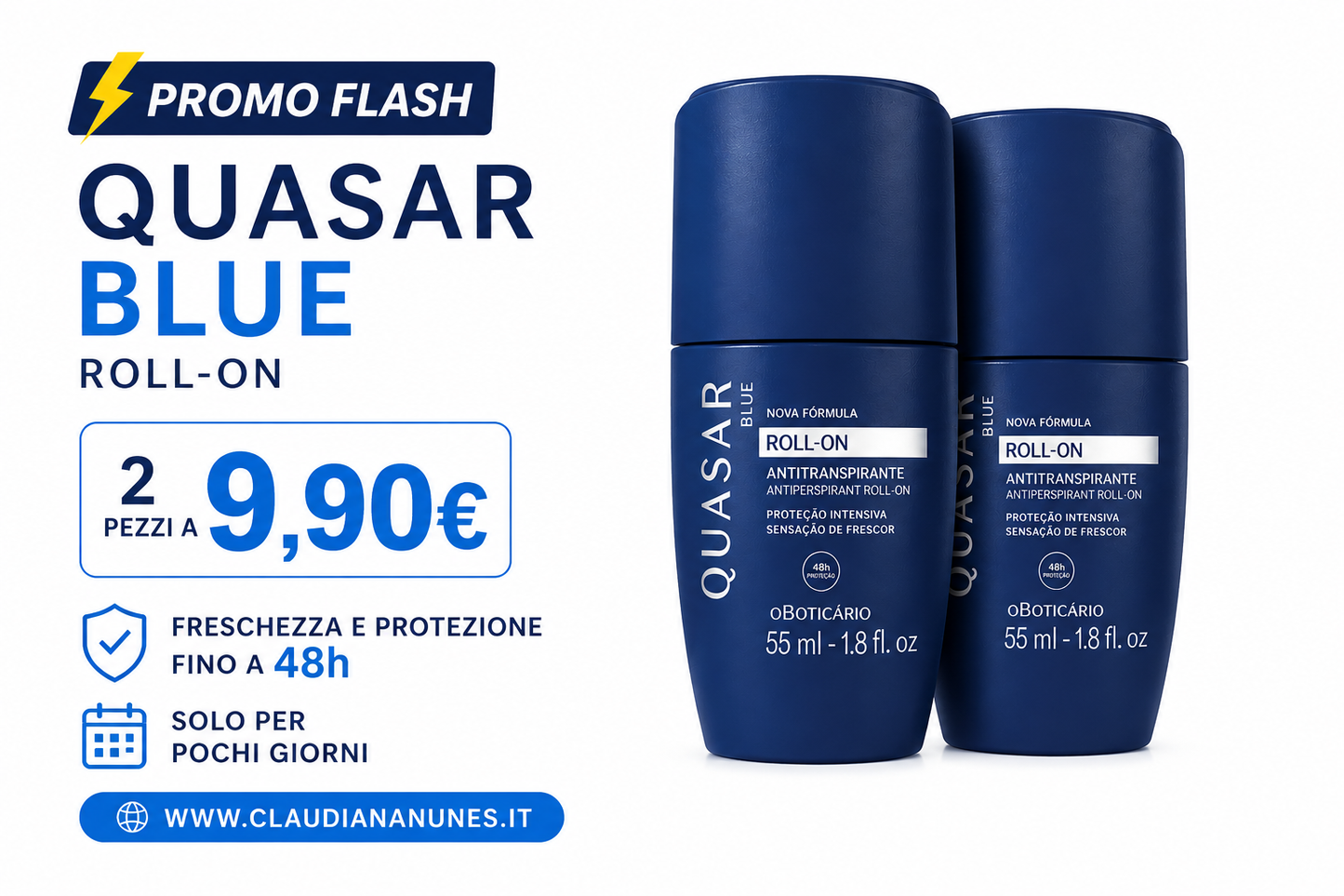 Quasar Blue Antitraspirante Roll-on 2 pezzi